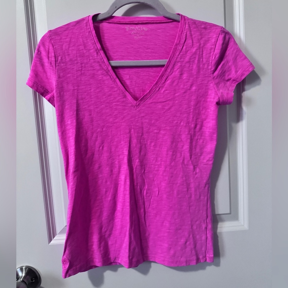 Lilly Pulitzer Vibrant Pink Knit V-Neck Short Sleeve Top XS